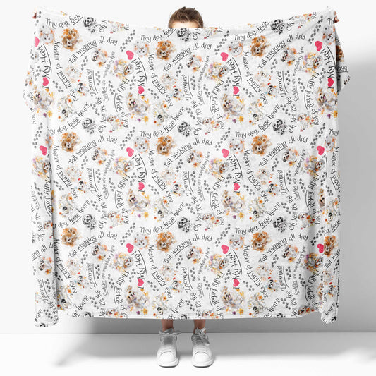 Cozy minky blanket featuring playful Havanese puppies and paw print accents