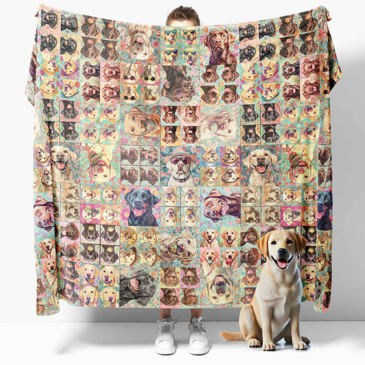 Sherpa blanket featuring yellow, chocolate, and black Labs in soft pastel tones