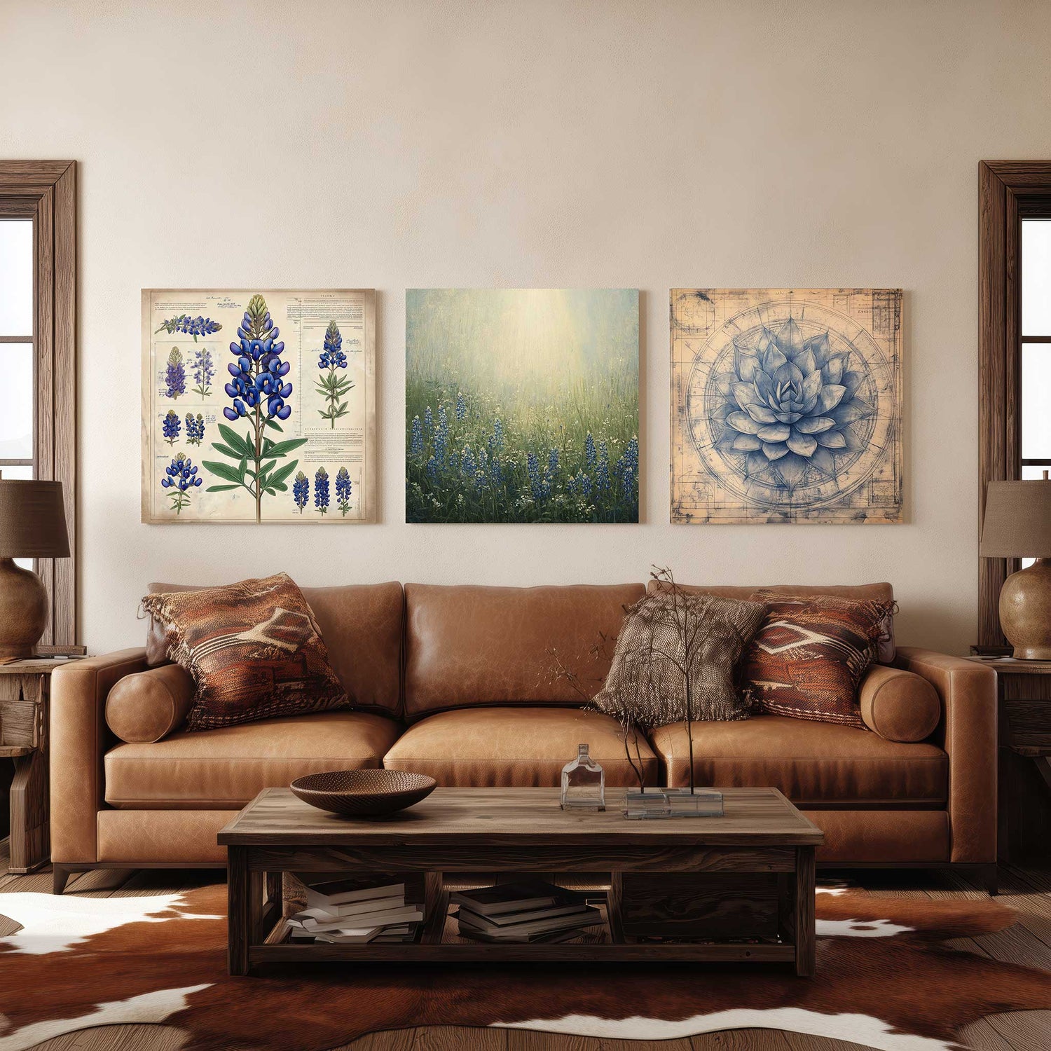 Western home decor print – blueprint plants and antique objects