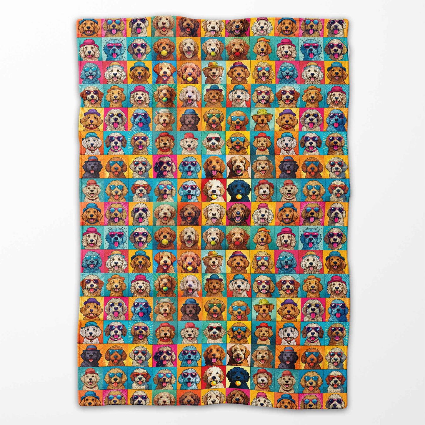 Doodle Mood Sherpa Blanket – A Joyful Patchwork of Doodle Dog Expressions