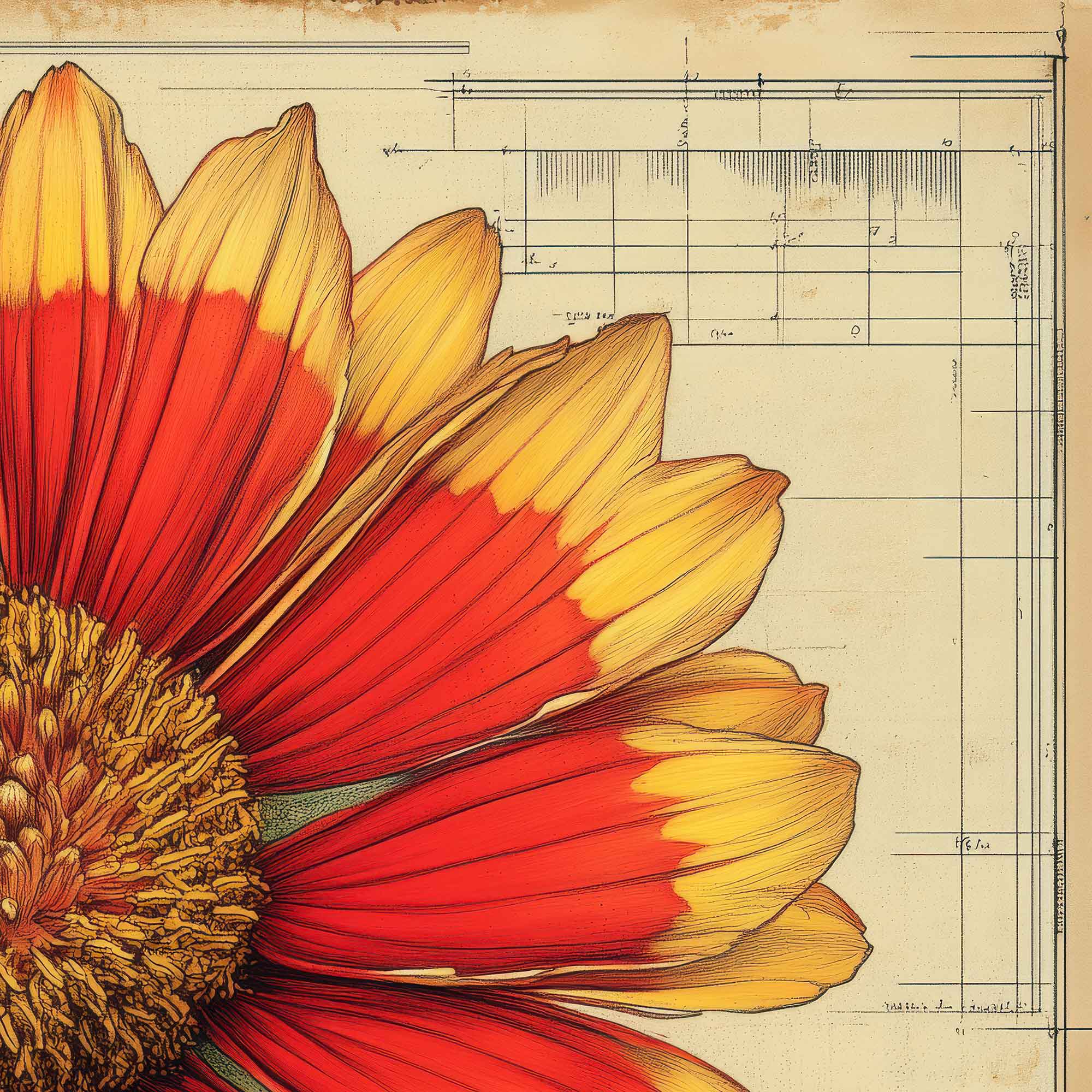 Close-up of Texas wildflower with bold orange and yellow tones, fine art botanical photography