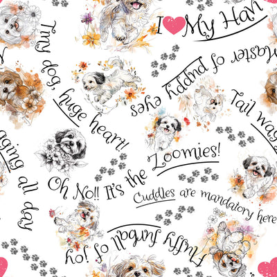 Cozy minky blanket featuring playful Havanese puppies and paw print accents