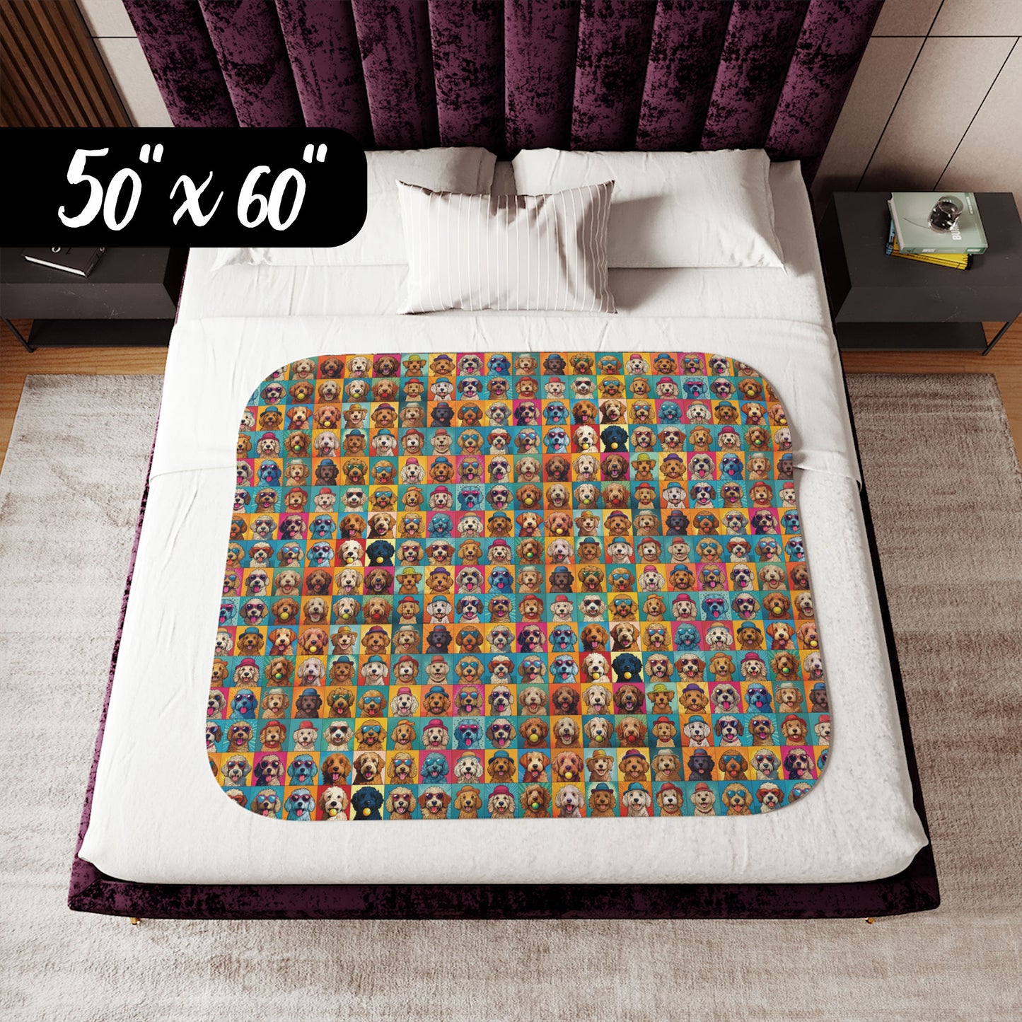 Doodle Mood Sherpa Blanket – A Joyful Patchwork of Doodle Dog Expressions