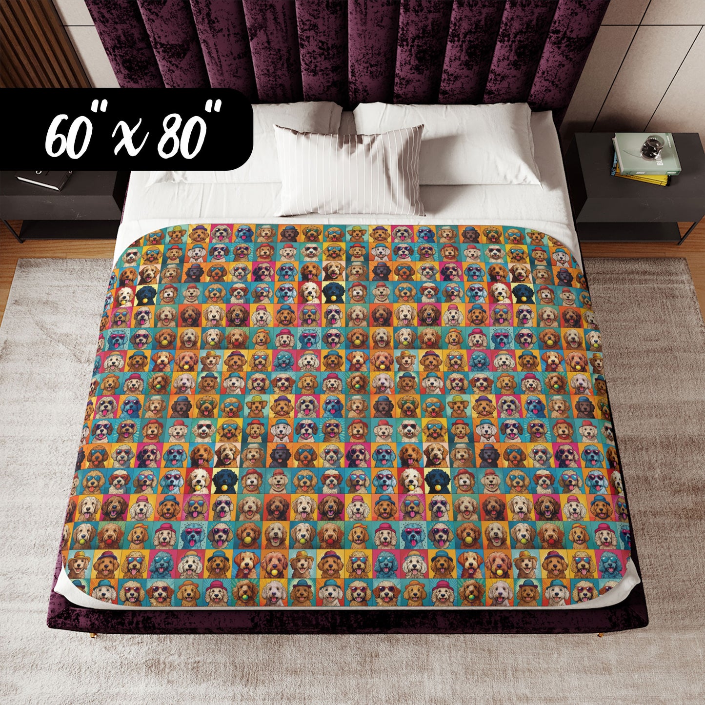 Doodle Mood Sherpa Blanket – A Joyful Patchwork of Doodle Dog Expressions