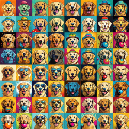 Golden Retriever blanket with colorful portraits and cheerful backgrounds