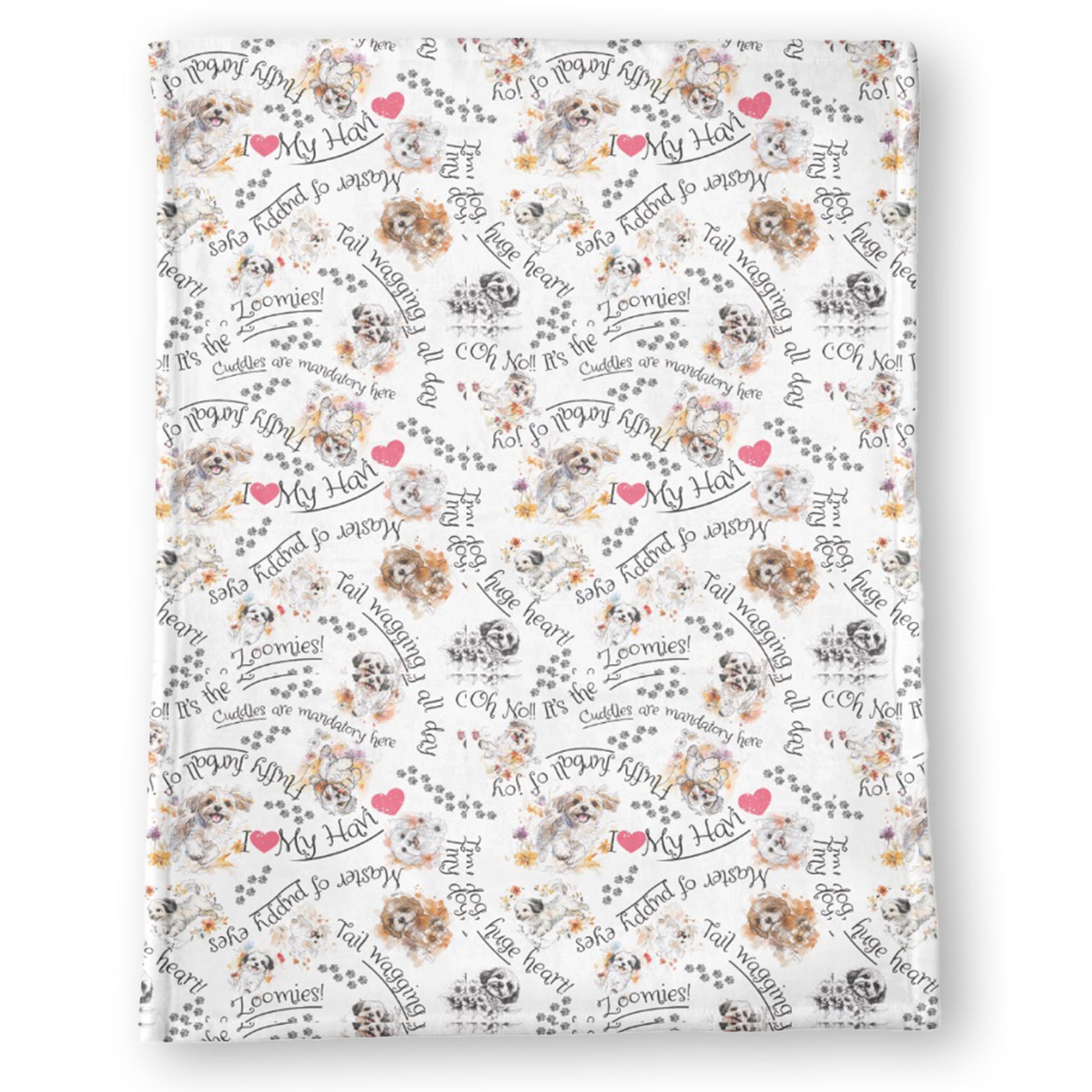 Tree sizes. Havanese blanket with watercolor dog illustrations and loving breed quotes